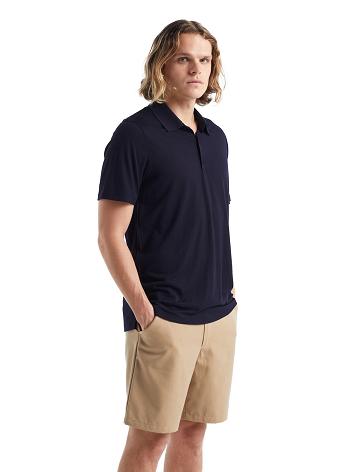 Midnight Navy Men's Icebreaker Merino Tech Lite II Short Sleeve Polo T Shirts | USA 1160MQZA